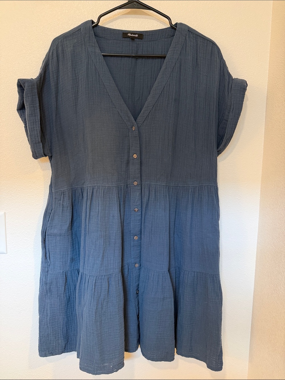 V-neck button down cotton dress